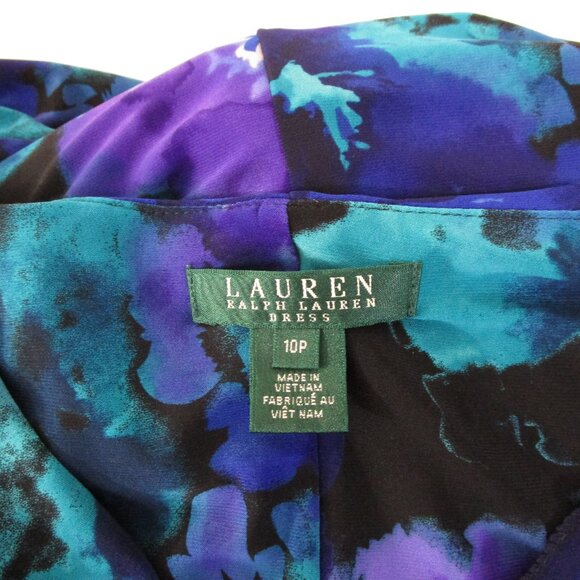 Lauren Ralph Lauren Petite Blue Green Watercolor Floral Sheath Dress Size 10P - Picture 6 of 10